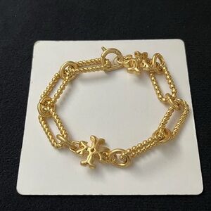 Tory Burch Gold Tone Double-Link Logo Bracelet